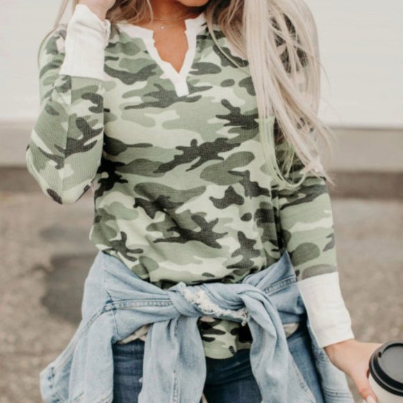 www.citrusandjune.com Tops - Cameron Notch Neck Camo Long Sleeve Thermal Top